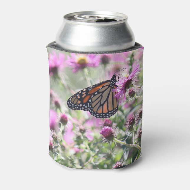 Enfriador De Latas Flores de mariposa y morado (Reverso de la lata)