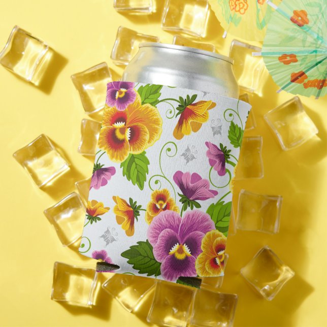 Enfriador De Latas Flores de pansy vívidas (Verano in situ)
