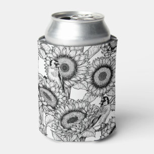 Enfriador De Latas Flores de sol y medusas de oro en blanco y negro