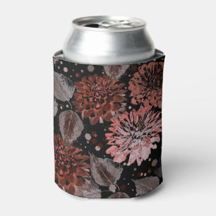 Enfriador De Latas Flores de terracota con hojas grises sobre un negr