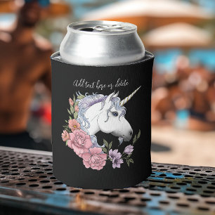 Enfriador De Latas Flores de Unicornio Blanco Encantado Rosa Negro