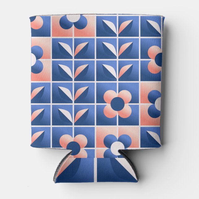 Enfriador De Latas Flores estilizadas retro: patrón mosaico. (Anverso)