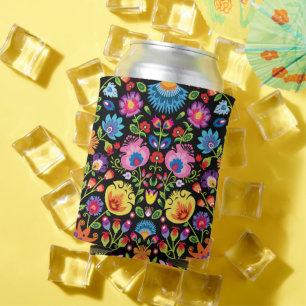 Enfriador De Latas Flores folclóricas Wycinanki negro 