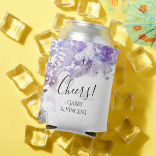 Enfriador De Latas Flores Lilac Púrpura Color de Agua Favor de Boda