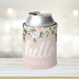 Enfriador De Latas Flores Pink Pastel Modernas Hola Y Nombras