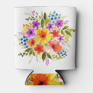 Enfriador De Latas Flores pintadas a mano, ramo de acuarela brillante