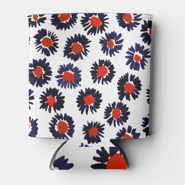 Enfriador De Latas Flores pintadas a mano, tónica roja y azul. (Anverso)