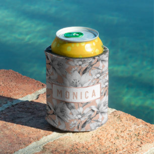 Enfriador De Latas Flores purpurinas de oro rosa blanco negro botánic