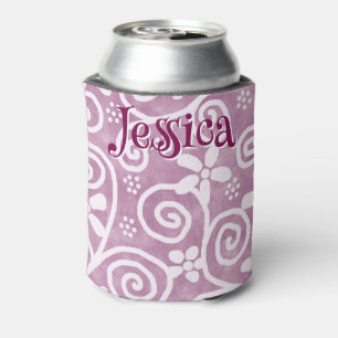 Enfriador De Latas Flores Remolinos Patrón Rosa Blanco Personalizado