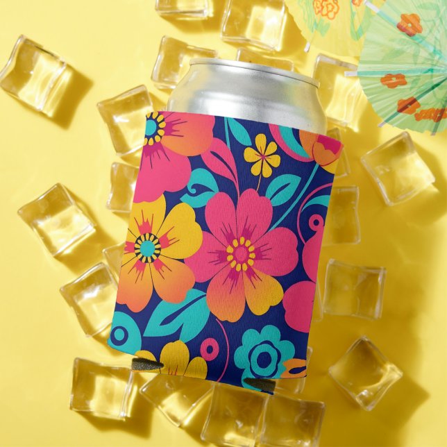 Enfriador De Latas Flores retro brillantes y audaces-Estilo dopaminér (Verano in situ)