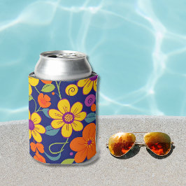 Enfriador De Latas Flores retro coloridas-estilo dopaminérgico-