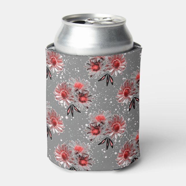 Enfriador De Latas Flores rojas en gris (Lata Anverso)