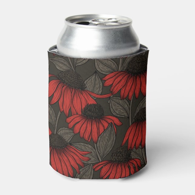 Enfriador De Latas Flores rojas en marrón (Lata Anverso)