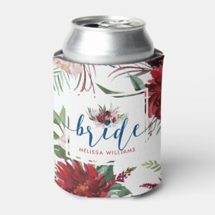 Enfriador De Latas Flores rojas y azules profundas, audaces y románti