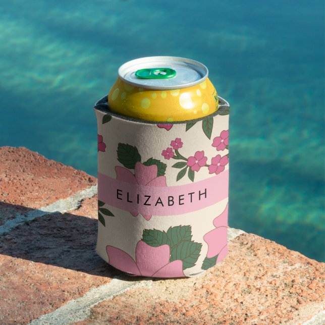 Enfriador De Latas Flores Rosa, Patrón De Flores, Su Nombre (Piscina in situ)