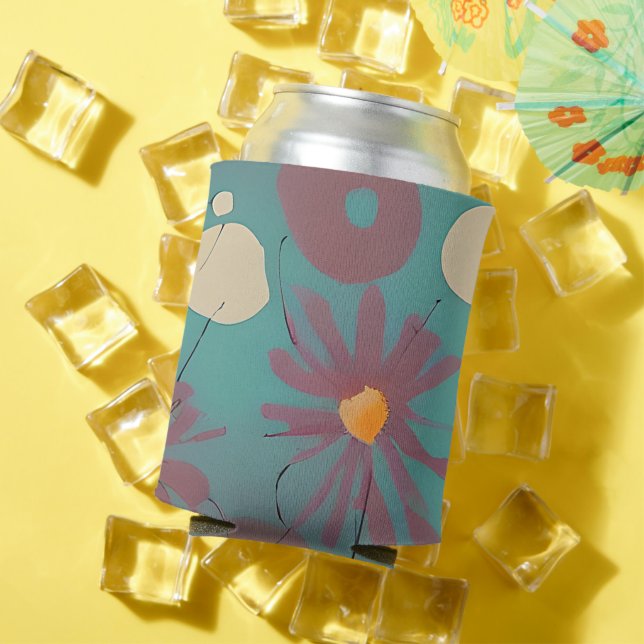 Enfriador De Latas Flores rosa y blanca retro (Verano in situ)