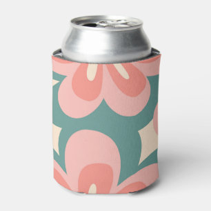 Enfriador De Latas Flores rosa y turquesa de estilo retro
