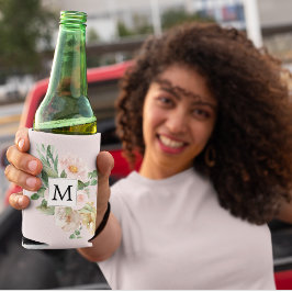 Enfriador De Latas Flores rosas color de agua modernas monogramadas