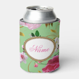 Enfriador De Latas Flores rosas con nombre