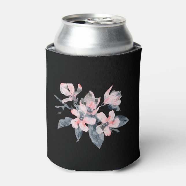 Enfriador De Latas Flores rosas y grises acuarela clásica (Lata Anverso)
