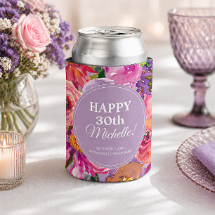 Enfriador De Latas Flores Silvestres Acuarela Morado Rosa Cumpleaños 
