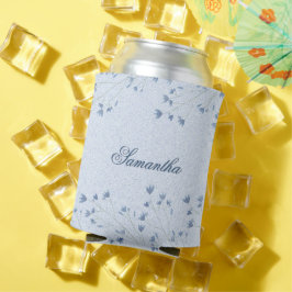 Enfriador De Latas Flores Silvestres Azules Oscuros Delicados y Capri