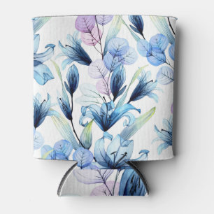 Enfriador De Latas Flores transparentes, acuarela, patrón transparent