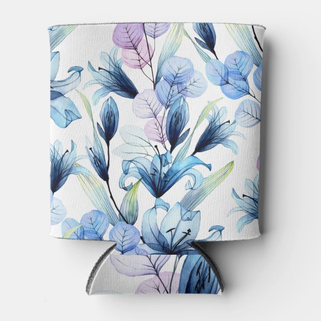 Enfriador De Latas Flores transparentes, acuarela, patrón transparent (Anverso)