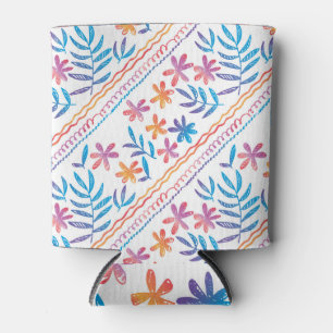 Enfriador De Latas Flores tropicales dibujadas a mano, patrón de hoja