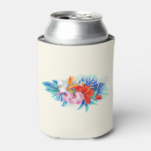 Enfriador De Latas Flores tropicales exóticas en rosa y Aqua