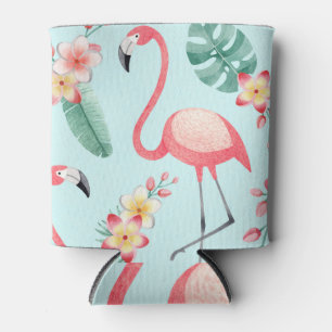 Enfriador De Latas Flores tropicales Flamingos Patrón de acuarela