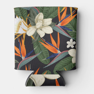 Enfriador De Latas Flores tropicales, fondo oscuro, sin costura flora