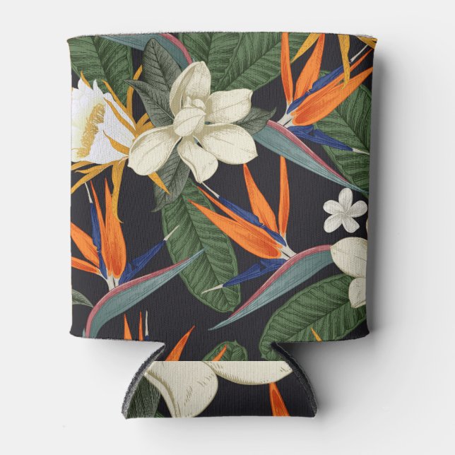 Enfriador De Latas Flores tropicales, fondo oscuro, sin costura flora (Anverso)