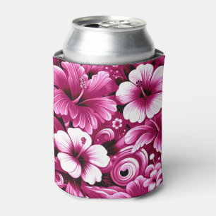 Enfriador De Latas Flores tropicales hawaianas Patrón rosa Hibiscus