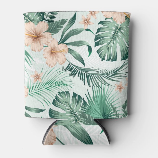 Enfriador De Latas Flores tropicales, patrón de follaje exuberante. (Anverso)