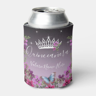 Enfriador De Latas Flores y mariposa princesa Quinceanera púrpura