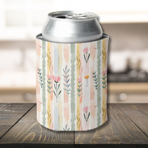 Enfriador De Latas Flores y rayas de acuarela pastel vintage
