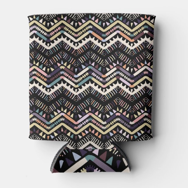 Enfriador De Latas Folclore geométrico Ikat, patrón tribal azteca. (Anverso)