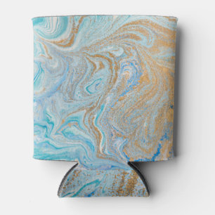 Enfriador De Latas Fondo acrílico de mármol, azul con brillo dorado