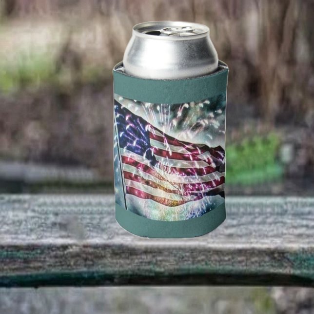 Enfriador De Latas Fondo de fuegos artificiales (Keep your canned drink cool, as you help celebrate our Independence!)