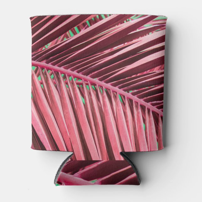 Enfriador De Latas Fondo de hojas de palmeras rosadas tropicales (Anverso)