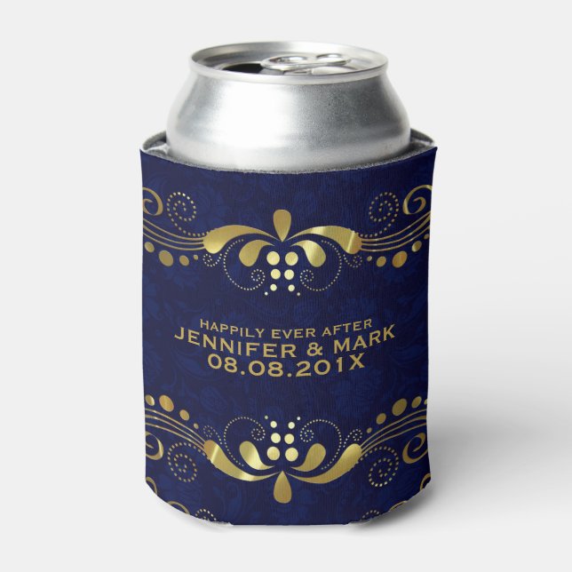 Enfriador De Latas Fondo de las damasquinadas azules de encaje floral (Lata Anverso)