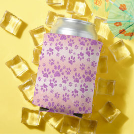 Enfriador De Latas Fondo de oro rosa con huellas de patas purpurina