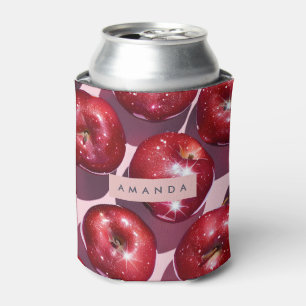 Enfriador De Latas Fondo Rosa Manzana Roja Brillante Personalizado