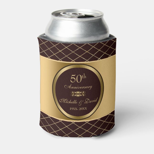 Enfriador De Latas Formas Geométricas Marrón Y Oro - 50 Aniversario (Reverso de la lata)