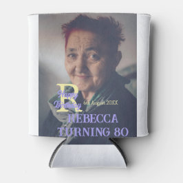 Enfriador De Latas Foto 80 cumpleaños agregar nombre fecha púrpura mo