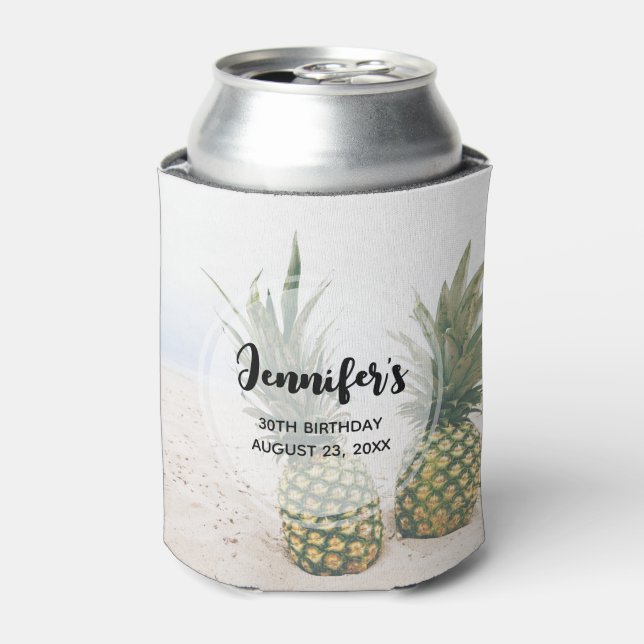 Enfriador De Latas Foto de 2 piñas en un cumpleaños de playa (Lata Anverso)