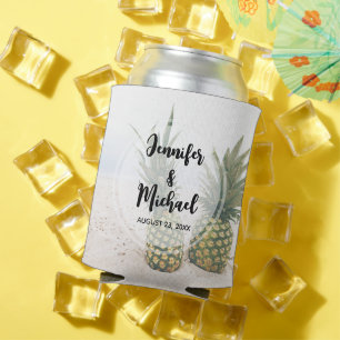Enfriador De Latas Foto de 2 piñas en una boda playera