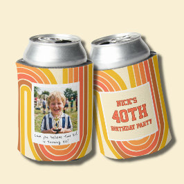 Enfriador De Latas Foto de cumpleaños 40 retro amarillo
