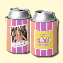 Enfriador De Latas Foto de cumpleaños número 40 con franja brillante